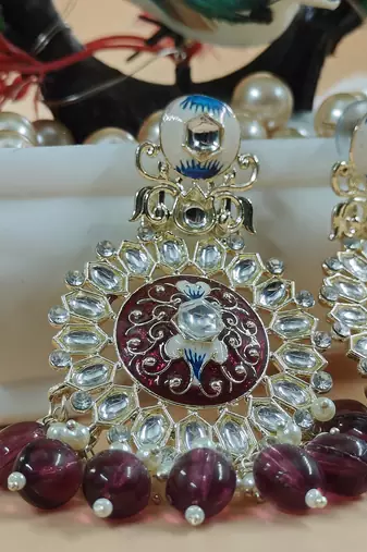   Purple Beads, and Kundan Ethnic Earrings for Wo  - Lightweight Earrings
