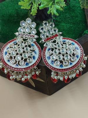   red Beads, and Kundan Ethnic Earrings for Wo  - Lightweight Earrings 3