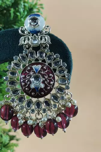   Purple Beads, and Kundan Ethnic Earrings for Wo  - Lightweight Earrings