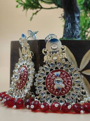   red Beads, and Kundan Ethnic Earrings for Wo  - Lightweight Earrings 3