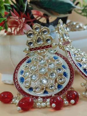   red Beads, and Kundan Ethnic Earrings for Wo  - Lightweight Earrings 4
