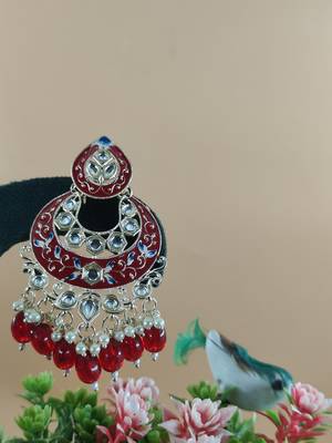   Gold Plated Traditional Handcrafted Pearl Kundan Beaded Chandbali Earrings for Wo  2