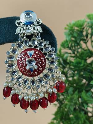   red Beads, and Kundan Ethnic Earrings for Wo  - Lightweight Earrings 4