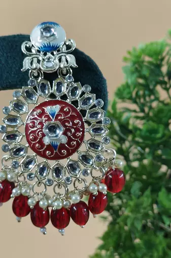   red Beads, and Kundan Ethnic Earrings for Wo  - Lightweight Earrings