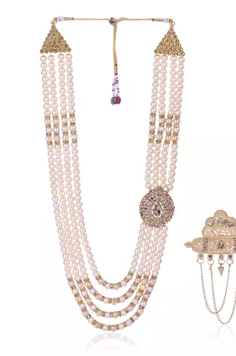   groom sherwani necklace moti mala layered for wedding | groom mala with brooch set