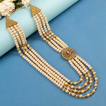   groom sherwani necklace moti mala layered for wedding | groom mala with brooch set 1