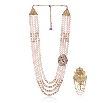   groom sherwani necklace moti mala layered for wedding | groom mala with brooch set 2