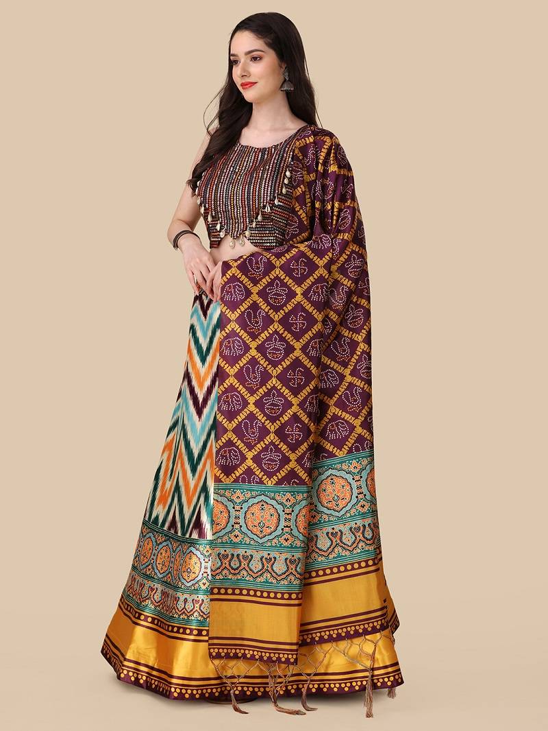 Wine Digtial Printed Lehenga Choli Set With Dupatta