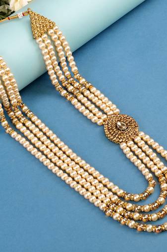  groom sherwani necklace moti mala layered for wedding | groom mala with brooch set