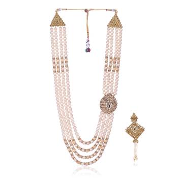   groom sherwani necklace moti mala layered for wedding | groom mala with brooch set 2