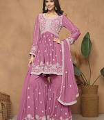 Faux georgette pink embroidered salwar kameez