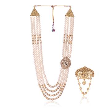   groom sherwani necklace moti mala layered for wedding | groom mala with brooch set 2