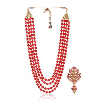   groom sherwani necklace moti mala layered for wedding | groom mala with brooch set 2