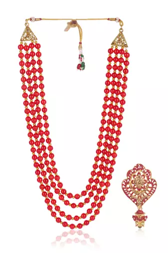   groom sherwani necklace moti mala layered for wedding | groom mala with brooch set