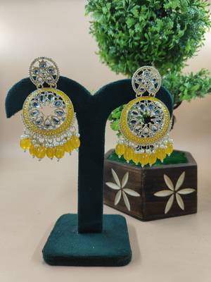   Yellow Color, and Pearl Ethnic Earrings for Wo  - Lightweight Earrings 1