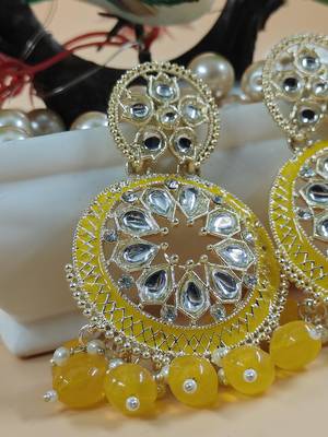   Yellow Color, and Pearl Ethnic Earrings for Wo  - Lightweight Earrings 2