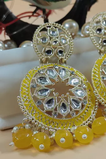   Yellow Color, and Pearl Ethnic Earrings for Wo  - Lightweight Earrings