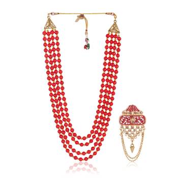   groom sherwani necklace moti mala layered for wedding | groom mala with brooch set 2