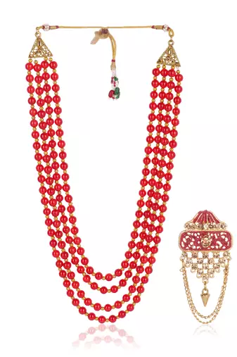   groom sherwani necklace moti mala layered for wedding | groom mala with brooch set