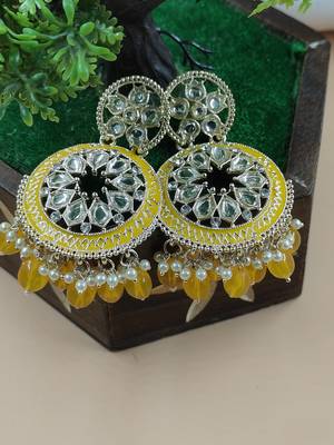   Yellow Color, and Pearl Ethnic Earrings for Wo  - Lightweight Earrings 3