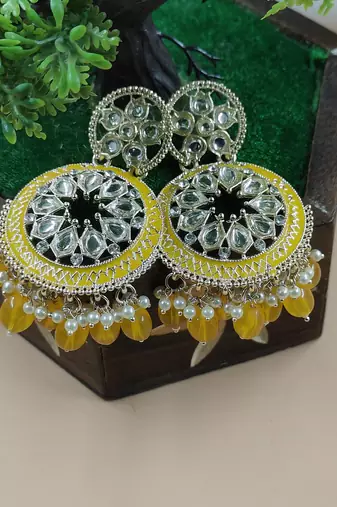   Yellow Color, and Pearl Ethnic Earrings for Wo  - Lightweight Earrings