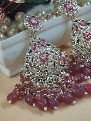   Beautiful rani Color Gold Plated Pearl Earrings for Wo  and Girls 2