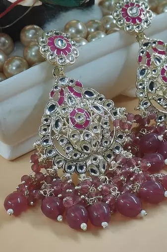   Beautiful rani Color Gold Plated Pearl Earrings for Wo  and Girls