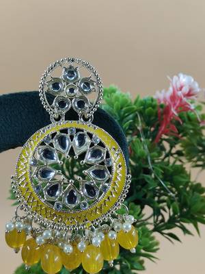   Yellow Color, and Pearl Ethnic Earrings for Wo  - Lightweight Earrings 4