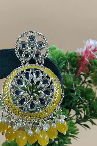   Yellow Color, and Pearl Ethnic Earrings for Wo  - Lightweight Earrings