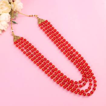   groom sherwani necklace moti mala layered for wedding | groom mala with brooch set 1