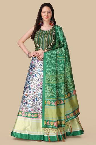 Green Digital Printed Embroidered Lehenga Choli Set With Dupatta