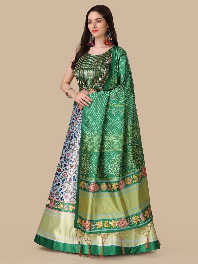 Green Digital Printed Embroidered Lehenga Choli Set With Dupatta
