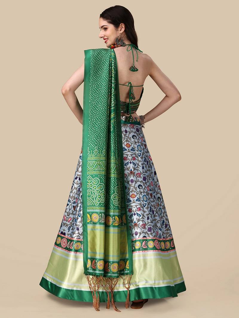 Green Digital Printed Embroidered Lehenga Choli Set With Dupatta