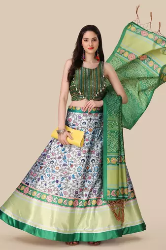 Green Digital Printed Embroidered Lehenga Choli Set With Dupatta
