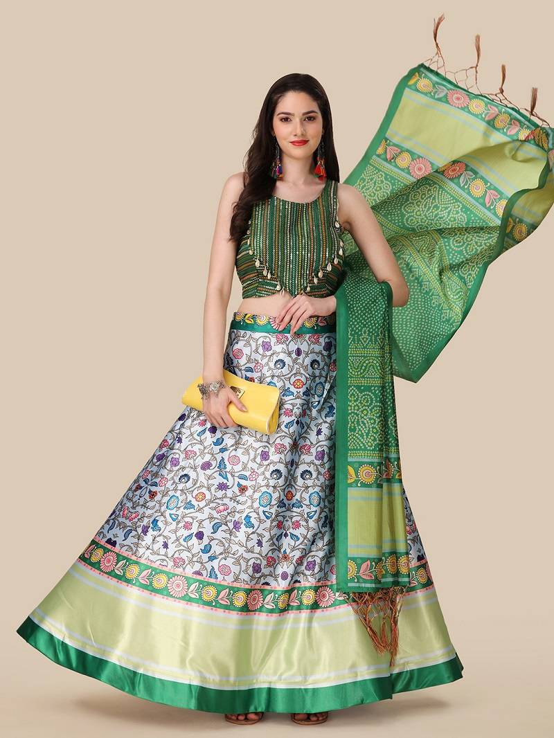 Green Digital Printed Embroidered Lehenga Choli Set With Dupatta