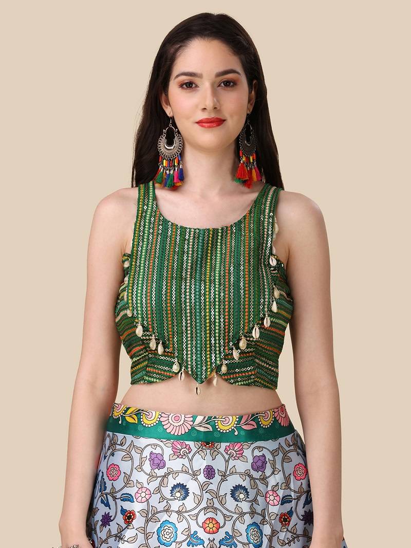 Green Digital Printed Embroidered Lehenga Choli Set With Dupatta