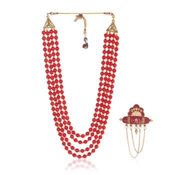   groom sherwani necklace moti mala layered for wedding | groom mala with brooch set 2