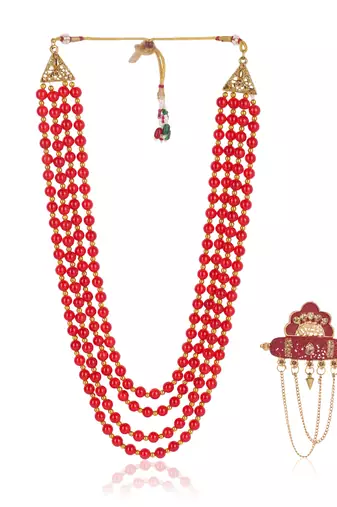   groom sherwani necklace moti mala layered for wedding | groom mala with brooch set