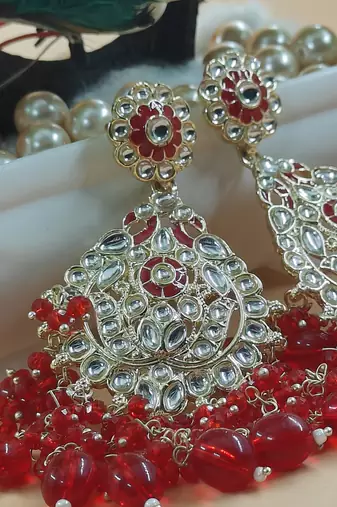   Beautiful red Color Gold Plated Pearl Earrings for Wo  and Girls