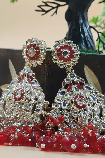   Beautiful red Color Gold Plated Pearl Earrings for Wo  and Girls