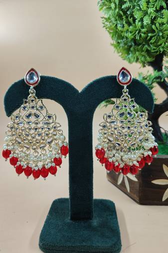   Beautiful Red Color Gold Plated Pearl Earrings for Wo  and Girls