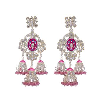   Long earrings with meenakari design and hanging pearls, traditional earrings 2