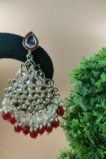   Beautiful Red Color Gold Plated Pearl Earrings for Wo  and Girls