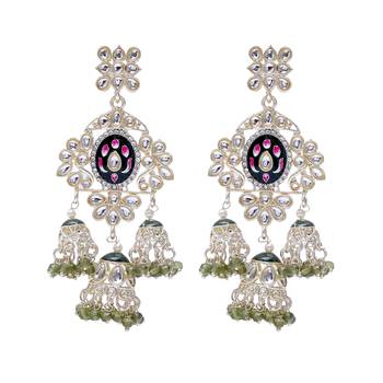   Long earrings with meenakari design and hanging pearls, traditional earrings 2