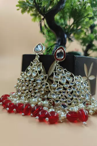  Beautiful Red Color Gold Plated Pearl Earrings for Wo  and Girls