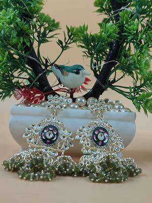   Long earrings with meenakari design and hanging pearls, traditional earrings 3