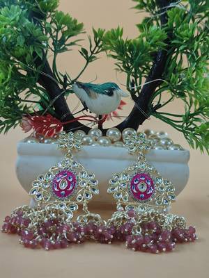   Long earrings with meenakari design and hanging pearls, traditional earrings 1