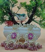   Long earrings with meenakari design and hanging pearls, traditional earrings