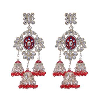   Long earrings with meenakari design and hanging pearls, traditional earrings 2
