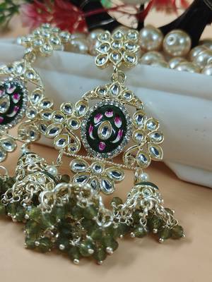   Long earrings with meenakari design and hanging pearls, traditional earrings 1